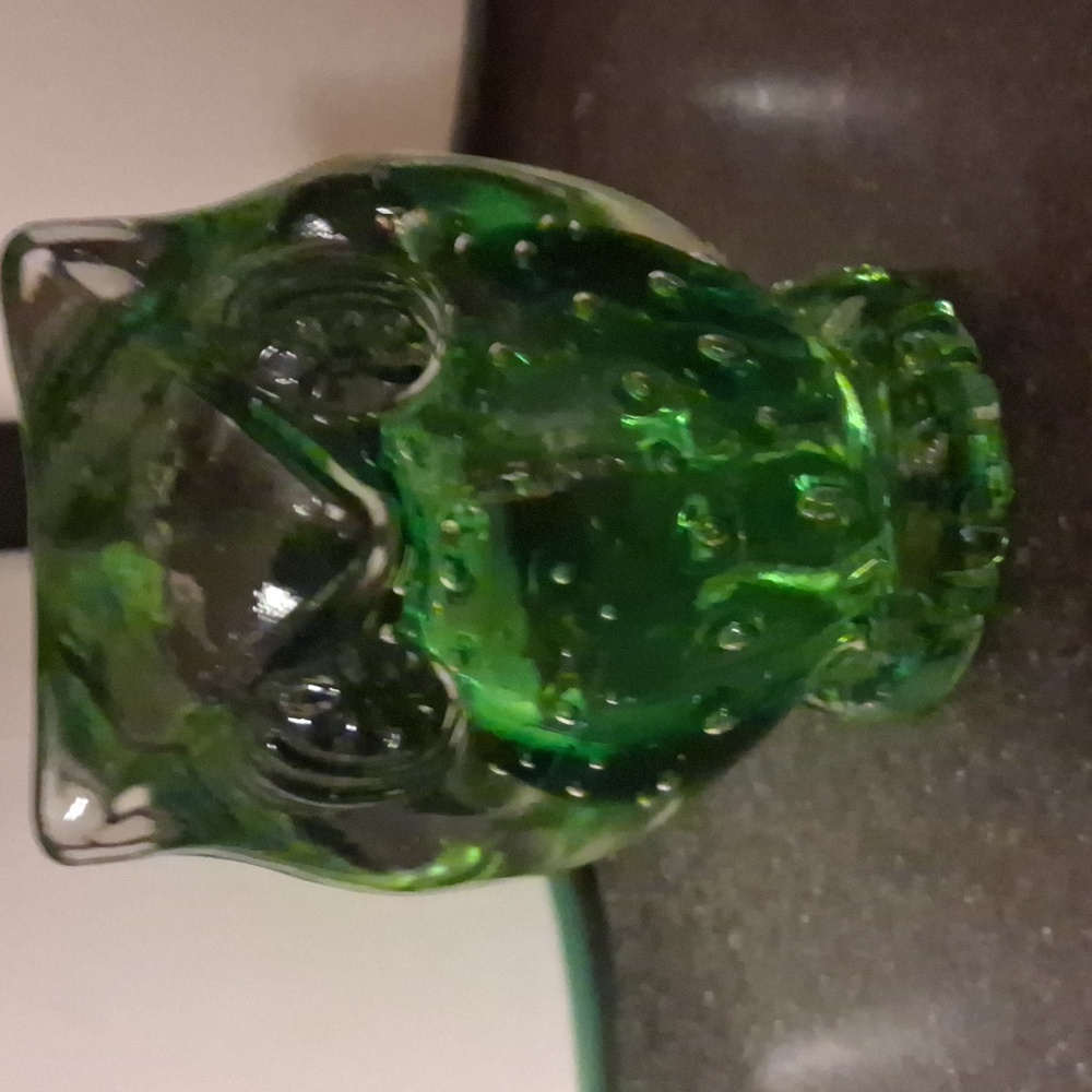 Vtg Lefton Art Glass Bullicante Emerald Owl Paperweight